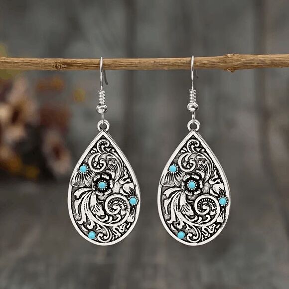 Boho Western Filigree Turquoise Dangle Earrings - Picture 1 of 5